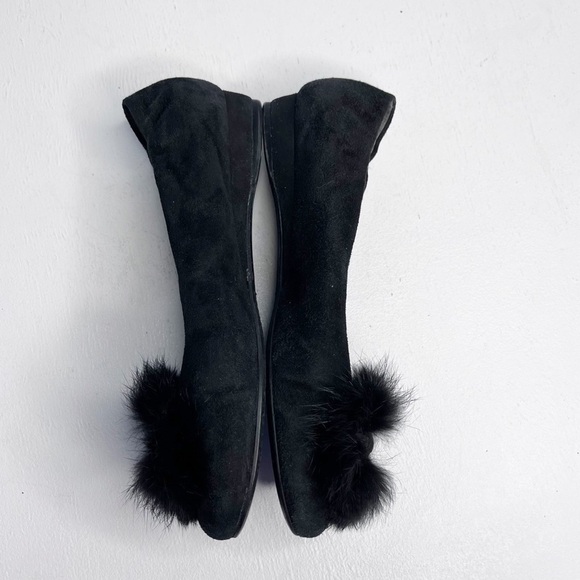 Stuart Weitzman Black Leather Ballet Fur Pom Pom Sz 6 - Picture 4 of 8